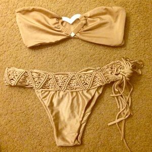 INDAH iridescent beige suit w/ pearl heart detail