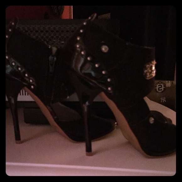 3 for $45 Black denim qupid open toe heel