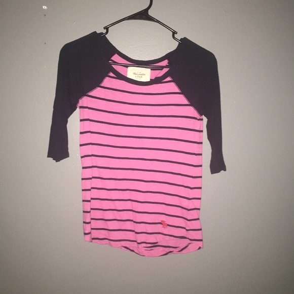 Pink and blue striped three quarter sleeve