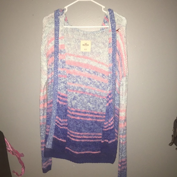 Blue/pink/white hooded cardigan