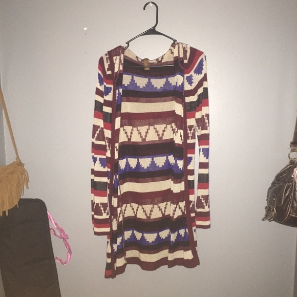 Aztec hooded and long sleeved cardigan