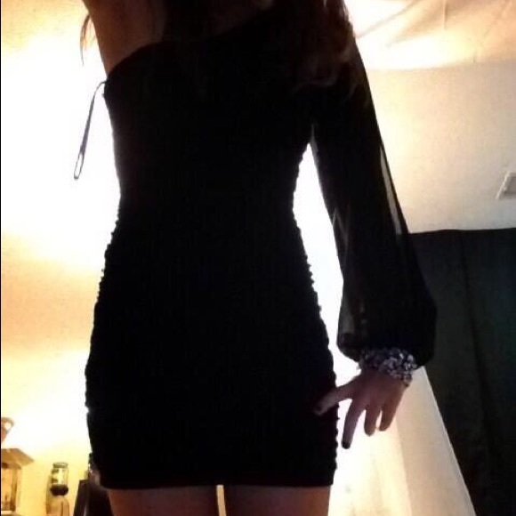 Black one sleeved homecoming dress