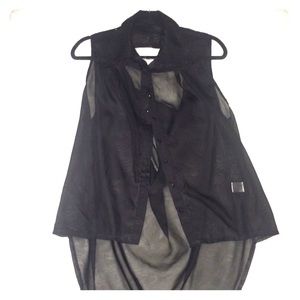 Open Back Sheer Black Sleeveless Top