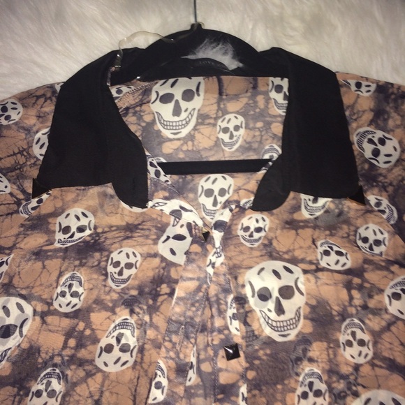 Long Sleeve Studded Skulls Blouse - Picture 2 of 3