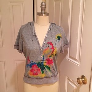 Free People "handpainted" Grey Hooded Top