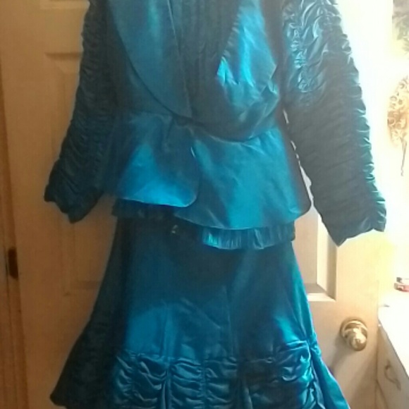 Three piece designer royal blue suit