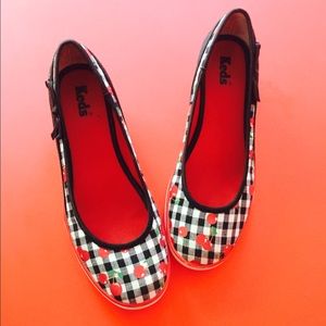 Black and white gingham Keds with cherries. Size 8