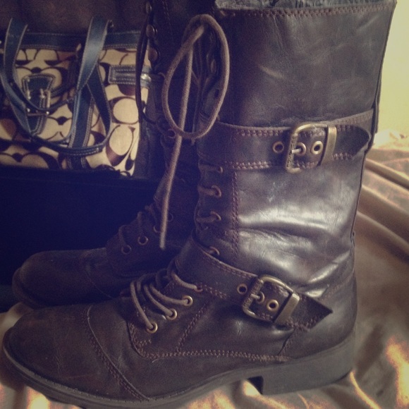 GUESS military granny boots brown rustic Leather
