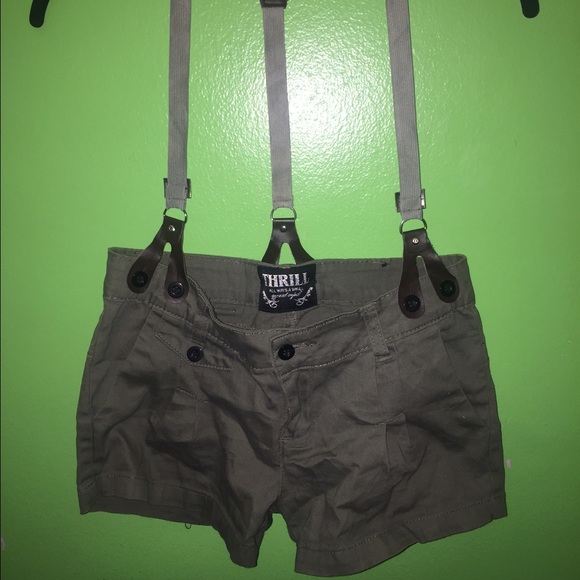 Army Green shorts with suspenders