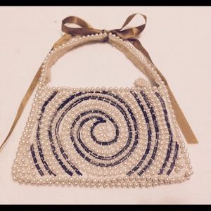 Vintage Hand Beaded Pearl Purse