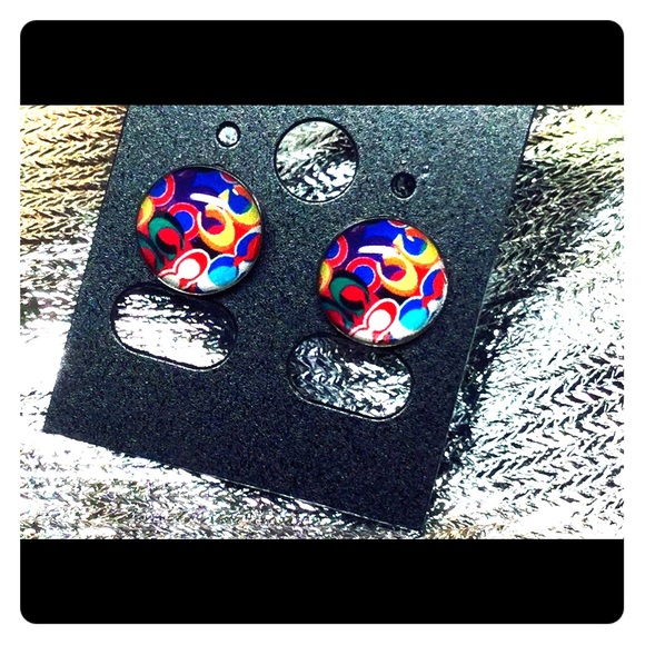 Coach Designer Signature Print Stud Earrings