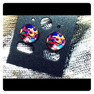 Coach Designer Signature Print Stud Earrings
