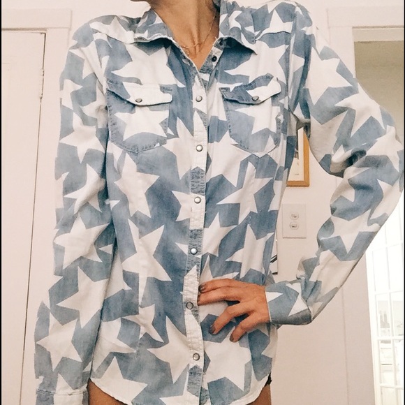Light Denim blouse with white stars!