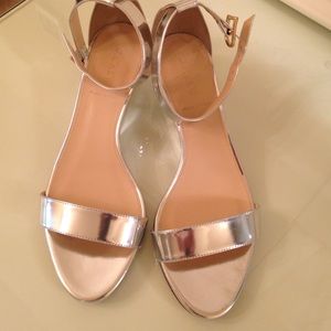 J Crew silver wedge heels.