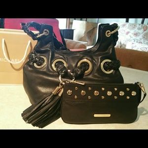 Michael kors black leather satchel & wristlet !
