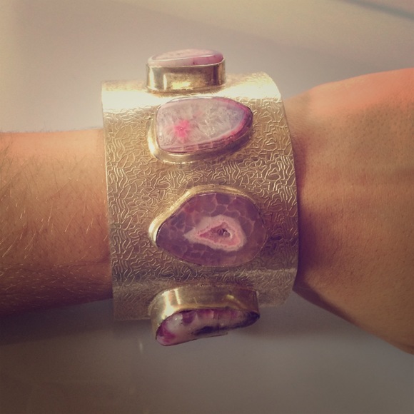 Sterling Silver Cuff Bracelet with Geode Stones