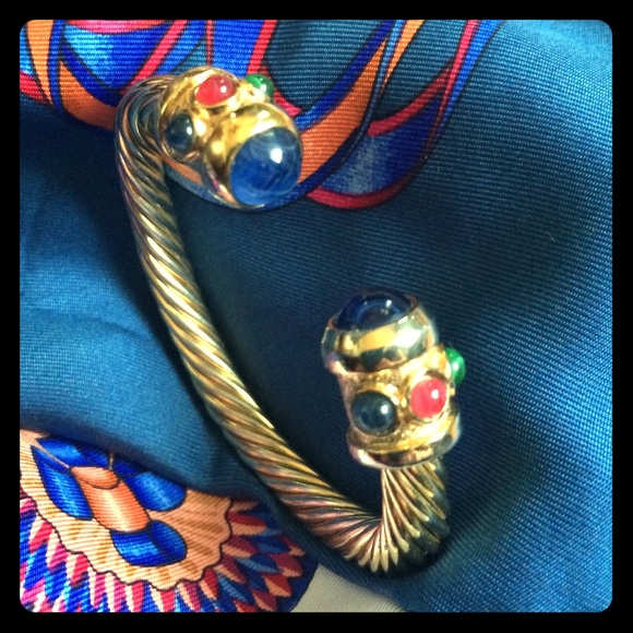 Cable Style Bangle Bracelet with Stones