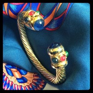 Cable Style Bangle Bracelet with Stones