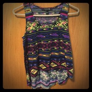 High lo Aztec print top