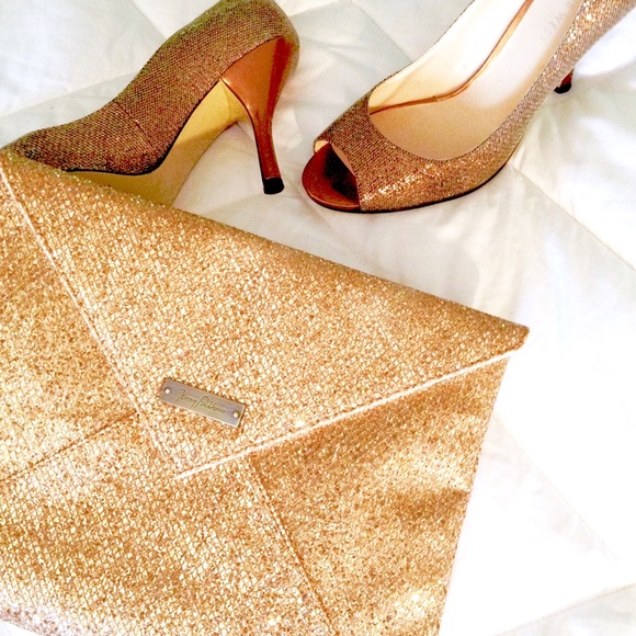 Jenny Packham Gold Glitter Envelope Clutch