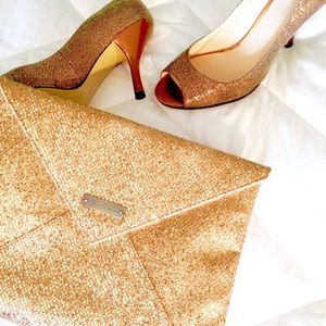 Jenny Packham Gold Glitter Envelope Clutch