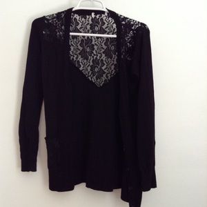Black cardigan with lace and pockets