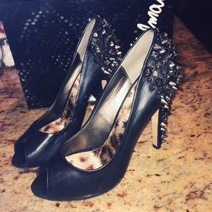 Sam Edelman Lorissa Black Leather Spiked Heels