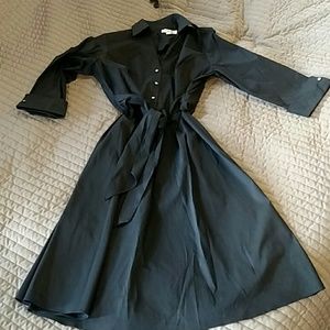 Black stretch taffeta shirtdress! Easy to wear!