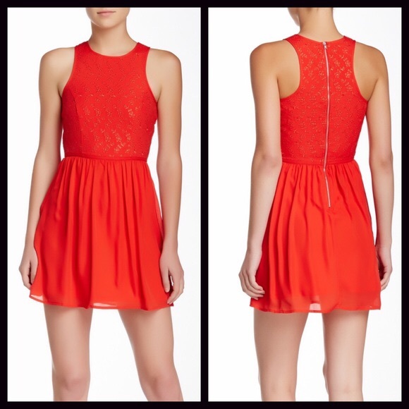 ❌SOLD❌CHERRY RED CHIFFON OVERLAY DRESS Eyelet Mini - Picture 7 of 8