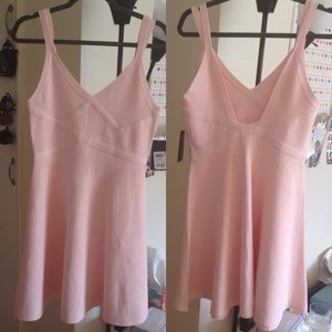 DOUBLE-STRAP FIT-AND-FLARE BANDAGE DRESS PINK BNWT