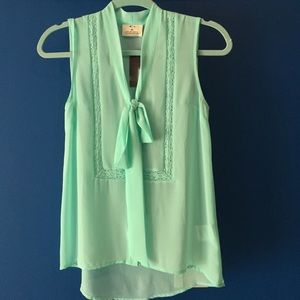 Mint green tank with lace and tie