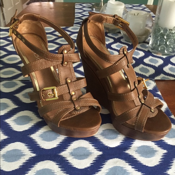 Aldo narrow wedge strappy wedged sandal.