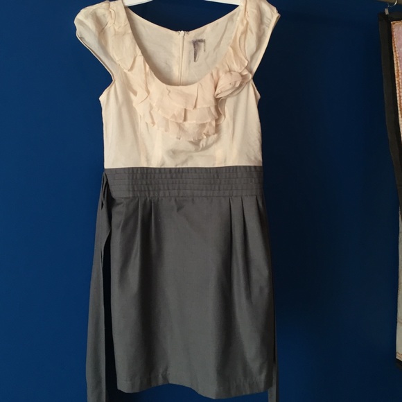 Cream and cray dress with tie belt