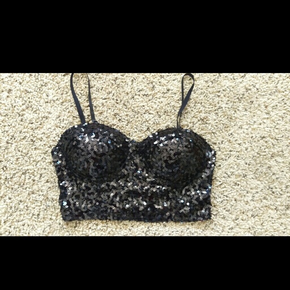 Black sequin crop top