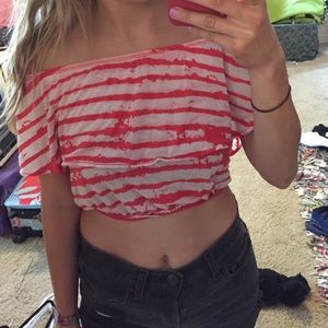 LF striped off the shoulder/tube crop top