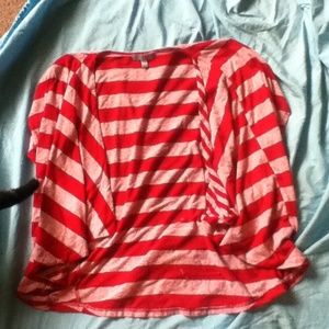 Red and pink striped short sleeve cardigan