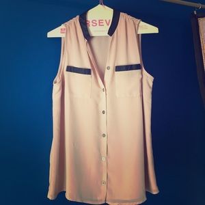 Nude tank with leather trim