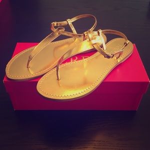 J.Crew Dauphine Metallic Leather T-strap Sandals