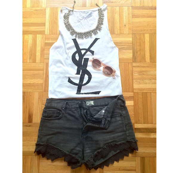 Free People Lace Denim Shorts