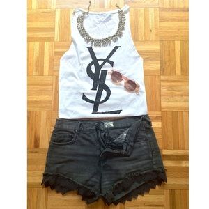 Free People Lace Denim Shorts