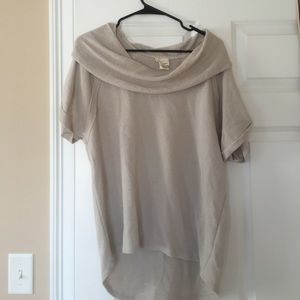 Short sleeve sweater with swooping neckline