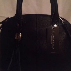 New Tignanello Mini Domed Satchel Black Leather