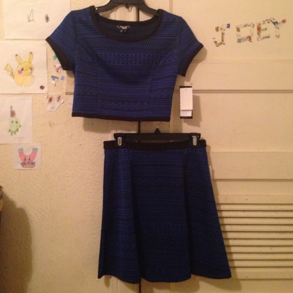 NWT Blue w/ black 2 pc dress set sz 7 juniors - Picture 2 of 4