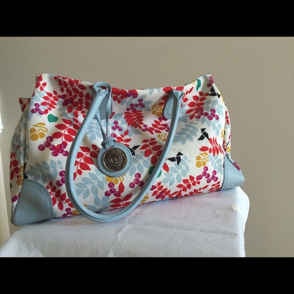 Le Tanneur floral leather/nylon tote