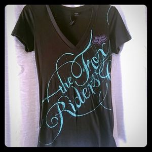 Fox Riders black v neck tshirt