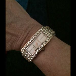 Rose Gold Color Watch with Leather Stoned Strap