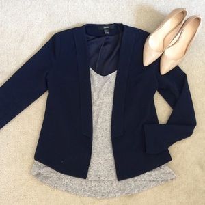 Navy Tuxedo Blazer - F21