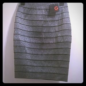 Silver Metallic bandage pencil skirt. G by Guess