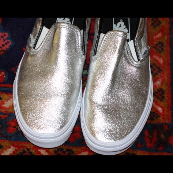 Metallic Silver Vans Slip-ons Size 8