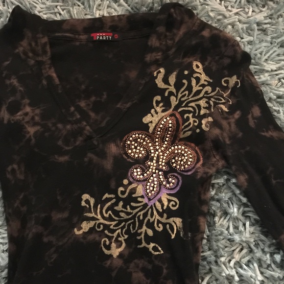 Brown Fleur De Lis symbol Long Sleeve w Hood Top